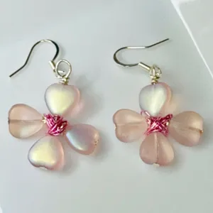 Pink Frosted Hearts Flower Shaped Earrings thumbnail 2