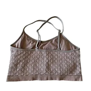 Taupe Women’s Adjustable Straps Crochet Running Yoga Bralette Sports Bra SZ XS thumbnail 2