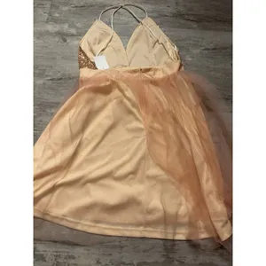 Area Rose Gold Sequin Tulle Mini Dress Peach Pink Size L Pageant Party Fit A4-31 thumbnail 8