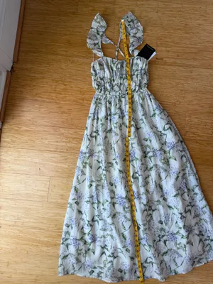 En Saison Charleston Floral Ruffle Midi Dress Natural Indigo NWT M thumbnail 10