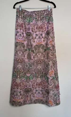 Free People vintage Purple Silk Embellished Floral Long Skirt Size 4 thumbnail 1