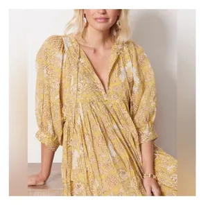 Sundry Anthropologie Floral 3/4 Sleeve Midi Dress Yellow Size 2 thumbnail 4