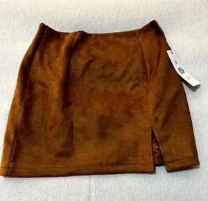 Brown Suede look Mini Skirt Side Slit Size S thumbnail 1