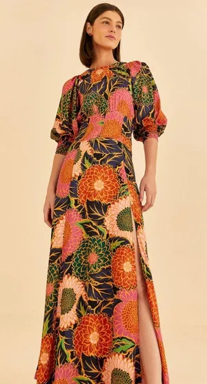 Farm Rio Vintage Garden Midi Puff Sleeve Dress XXS thumbnail 1
