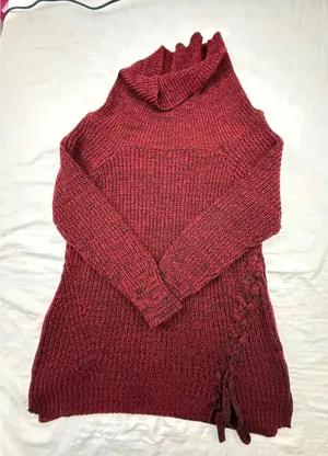 Jessica Simpson Womens Large Burgundy Marled Cowl Neck Side Lace Up Knit Sweater thumbnail 1