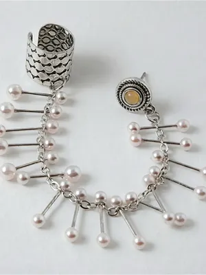 NWT Free People Finders Keepers Ear Cuff & Earring in Silver Pearl Combo thumbnail 4