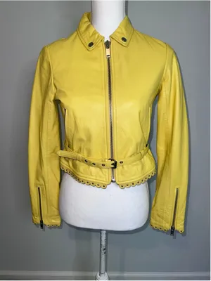 DOMA Yellow Lamb Leather Scalloped Cropped Jacket S thumbnail 3