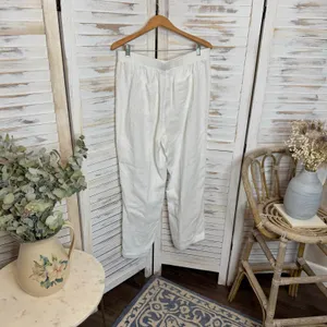 CHICO'S Women's 2 US 12 100% Linen Wide Leg Pull On Pants White Pockets Beachy thumbnail 9