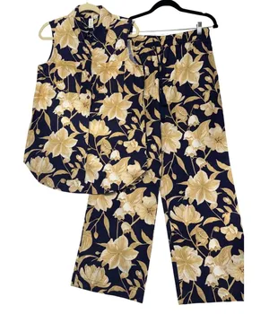 Joie Floral Linen Set Sleeveless Top and Wide Leg‎ Pants Relax Vaca Luxe Size M thumbnail 1