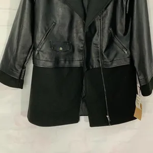 NWT |‎ Halogen Black Asymmetric Zip Mix Media Faux Leather Coat Jacket thumbnail 3