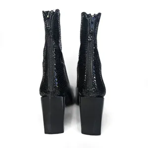 Stuart Weitzman Black Snake Embossed Leather Square Toe Block Heel Boots‎ 8.5 AA thumbnail 3