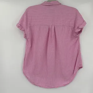 Lola River Linen Blend Pin Stripe Button Womens Shirt Sz M Pink Preppy Coastal thumbnail 6