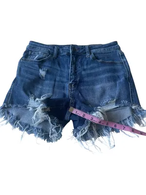 Risen High Rise Distressed Denim Shorts thumbnail 7