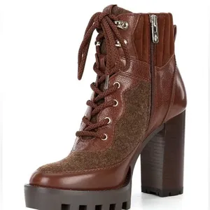 New! Antonio Melani - Penn Leather And Fabric Platform Lug Sole Booties‎ Sz 7.5 thumbnail 2