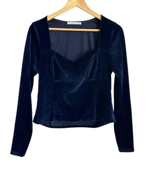 Abercrombie & Fitch Women's Blue Velvet Corset Top Long Sleeve Size Large thumbnail 1