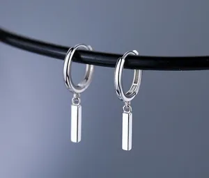 925 Silver Plated Unisex Hip Hop Dangle Drop Earrings for Men Women thumbnail 1