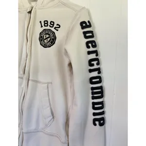Abercrombie & Fitch Women Cream Full Zip Hoodie Logo Sleeve Vintage 1892 Large thumbnail 5