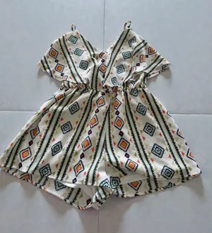 Crystal Sky White‎ Romper with Colorful Geometric Trim thumbnail 1