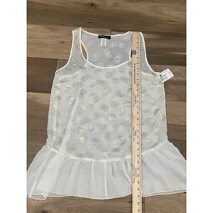 Love to Be Loved Cream Gold Sheer Sleeveless Top Size L Lightweight Flowy NWT thumbnail 4