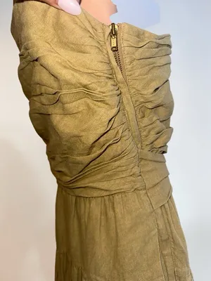 Toccin- Ruched Bodice Tie Midi Dress in Tan Size 4 thumbnail 7