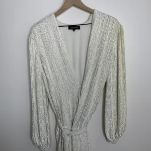 Retrofête Gabrielle Robe Sequins Wrap Mini Dress in Moonglow White Womens XS thumbnail 7