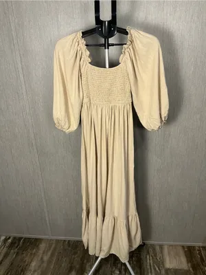 Women’s Cream Smocked Off-Shoulder Maxi Dress Size 2 thumbnail 9