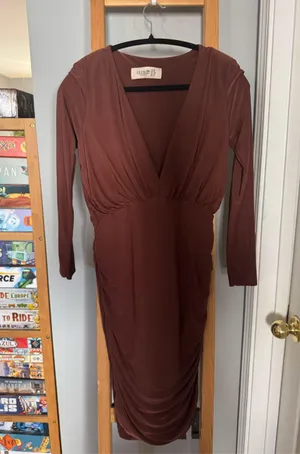 Club London brown plunge ruche dress thumbnail 2