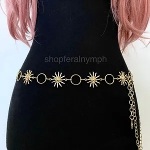 Gold Y2K Celestial Smiling Sun Open Ring Chain Belt, Fits 23-48 Inches, X7GA1333 thumbnail 2