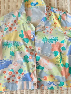 Vintage pastel color cropped soft jacket maximalist colorful print textile Multiple Size L thumbnail 7