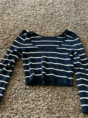 Zara Navy and White Striped Knit Top thumbnail 3