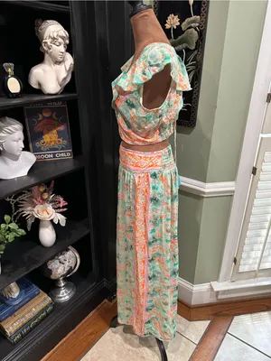 India Boutique Green & Orange Floral Two‑Piece Set thumbnail 6
