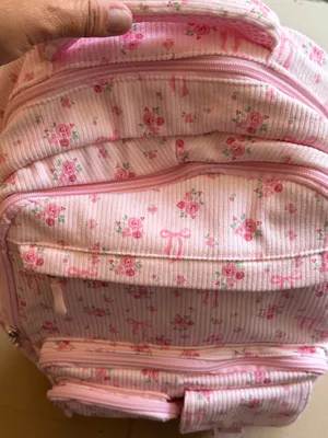Pink Floral Women's Backpack - Charming Rose Print corduroy thumbnail 3