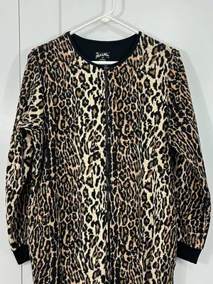 Nick and Nora Medium Brown, Black Animal Print Footed Onesie Pajamas thumbnail 2