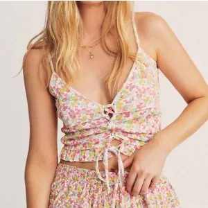 LoveShackFancy Sarai Cropped Ruffle Cami In Floral Fruity Punch New Small thumbnail 1