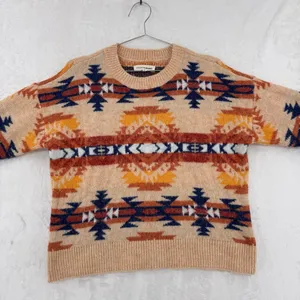 Lucky Brand Western Sweater Wool Blend Jewel Tone Boho Aztec Waist Length Medium thumbnail 2