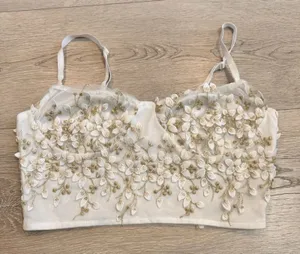 Shein Bra Crop Top Women's‎ Size Small Longline Underwire Floral Applique thumbnail 1