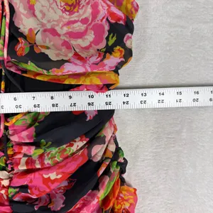 Runaway the Label Floral Ruched Cut Out Mini Dress Black Pink US 4 S thumbnail 4
