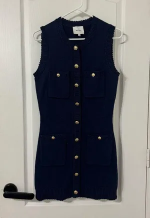 Reformation Catalina Cotton Sweater Mini Dress in Navy Size L thumbnail 5