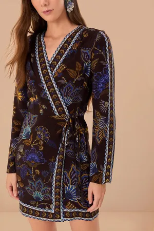 FARM Rio Brown Garden Floral Wrap Mini Dress Size S thumbnail 2