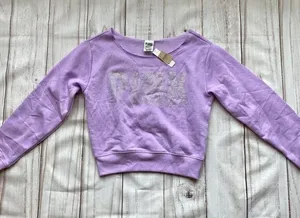 PINK Victoria's Secret Bling Lavender Fleece Cropped Pullover Sz XS NWT thumbnail 1
