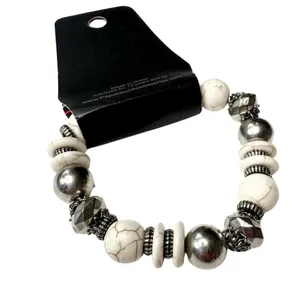 Paparazzi Beaded Stretch Mesa Marbled Maverick Bracelet Stackable White Silver thumbnail 4