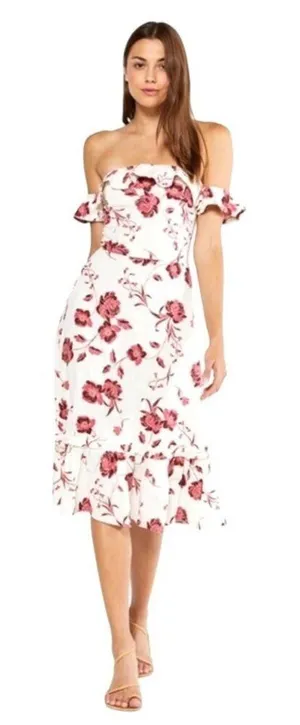Misa Los Angeles Dress‎ Women XS White Red Abstract Peony Floral Linen Oona Midi thumbnail 1