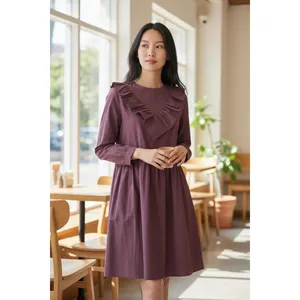 SARAH COLLECTION Burgundy Ruffle Neck Long Sleeve Midi Dress‎ Women Siza Large thumbnail 5