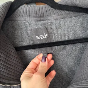 Aerie Down To Earth half zipper pullover sweatshirt ribbed charcoal oversized thumbnail 6