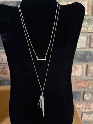 Vintage two tone double strand rhinestone bar and pendant necklace thumbnail 1