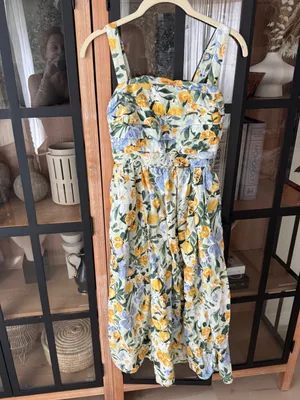 Abercrombie emerson midi dress linen lemons print petite a&f square neck pockets thumbnail 5
