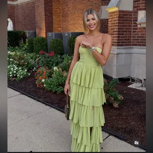 Lovers and Friends Hattie Green Tiered Strapless Maxi Gown Size Small thumbnail 5