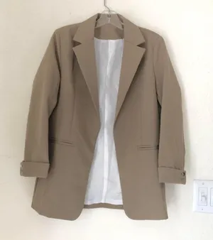 Tan Camel brown long boyfriend fit blazer jacket fully lined Size S thumbnail 1