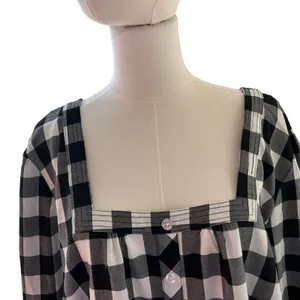 Dress Black Plaid LG Balloon Sleeve Square Neck Peasant Boho Minimalist Mud Pie thumbnail 2