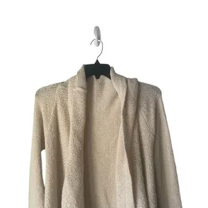 Womens Cream‎ Waterfall Open Front Cardigan Textured Knit Drape Sweater Long Sl thumbnail 2